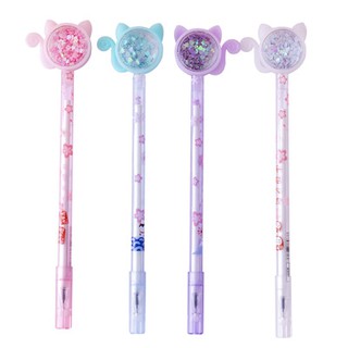 Bút Móc xích mực gel hình Mèo có đuôi Pison, mực đen ngòi kim 0.38mm - 1 cái