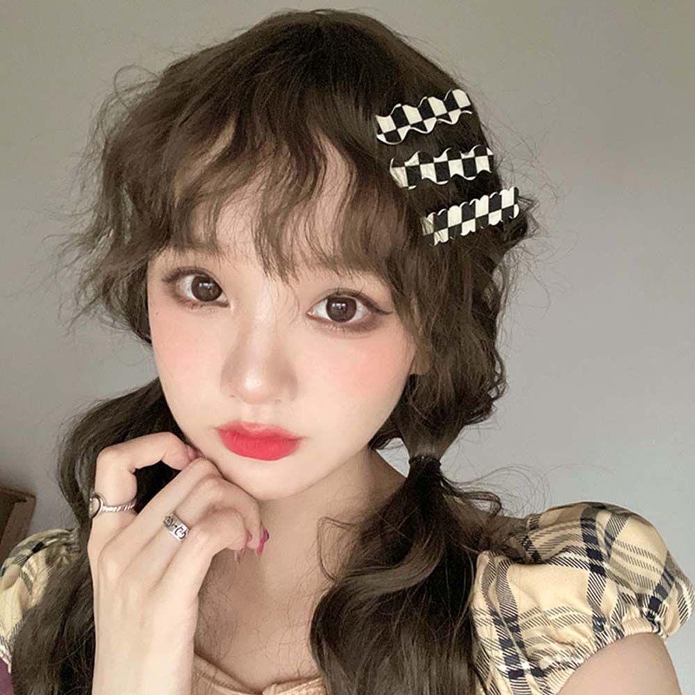 Kẹp Tóc Mỏ Vịt Họa Tiết Caro Mặt Cười Đơn Giản Hoang Dã Không Để Lại Dấu Vết