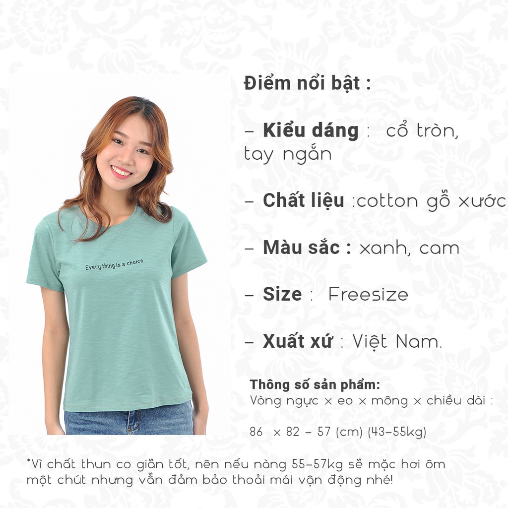 Áo thun phông nữ thời trang Eden tay ngắn cổ tròn thêu chữ thoáng mát thấm hút tốt freesize - AT101