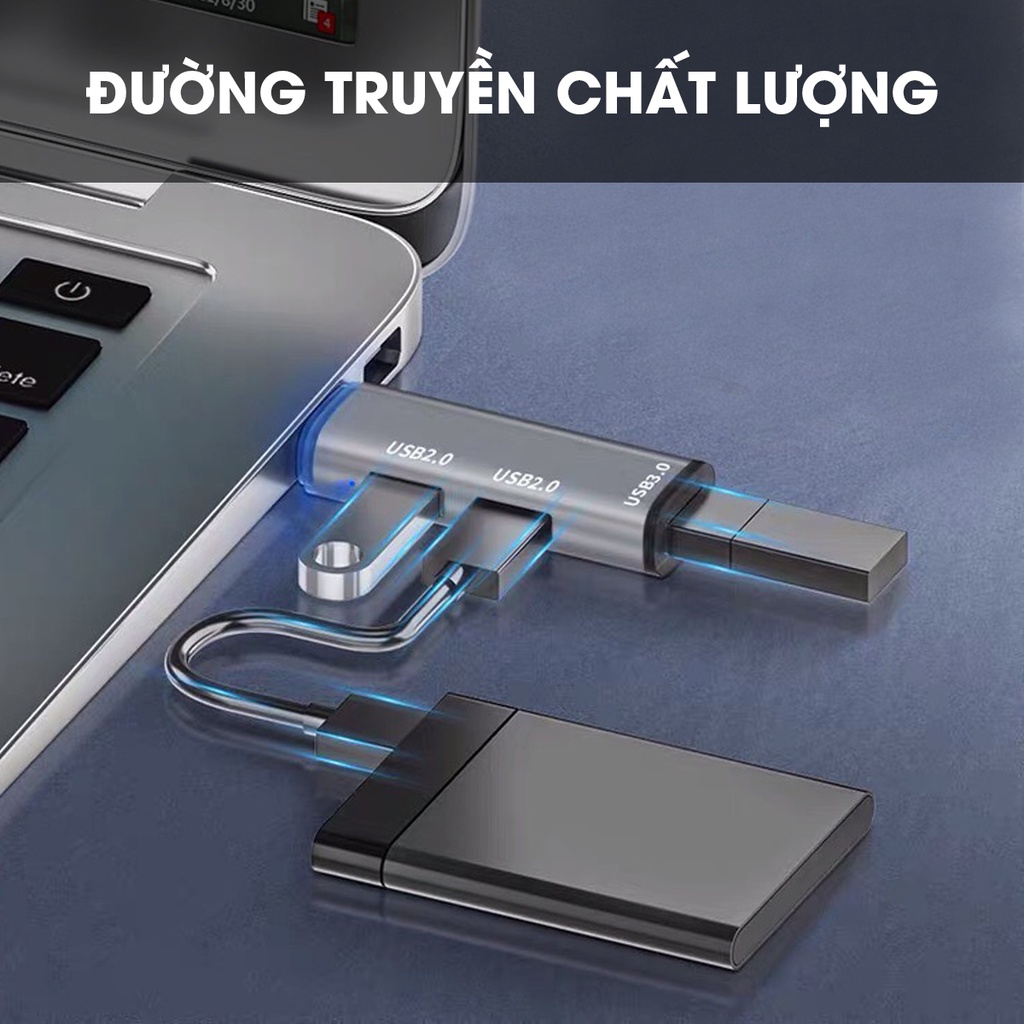 Hub USB 302 tốc độ cao, bộ chia ra 1 cổng USB 3.0 và 2 cổng USB 2.0  kết nối chuyển đổi cho laptop, PC