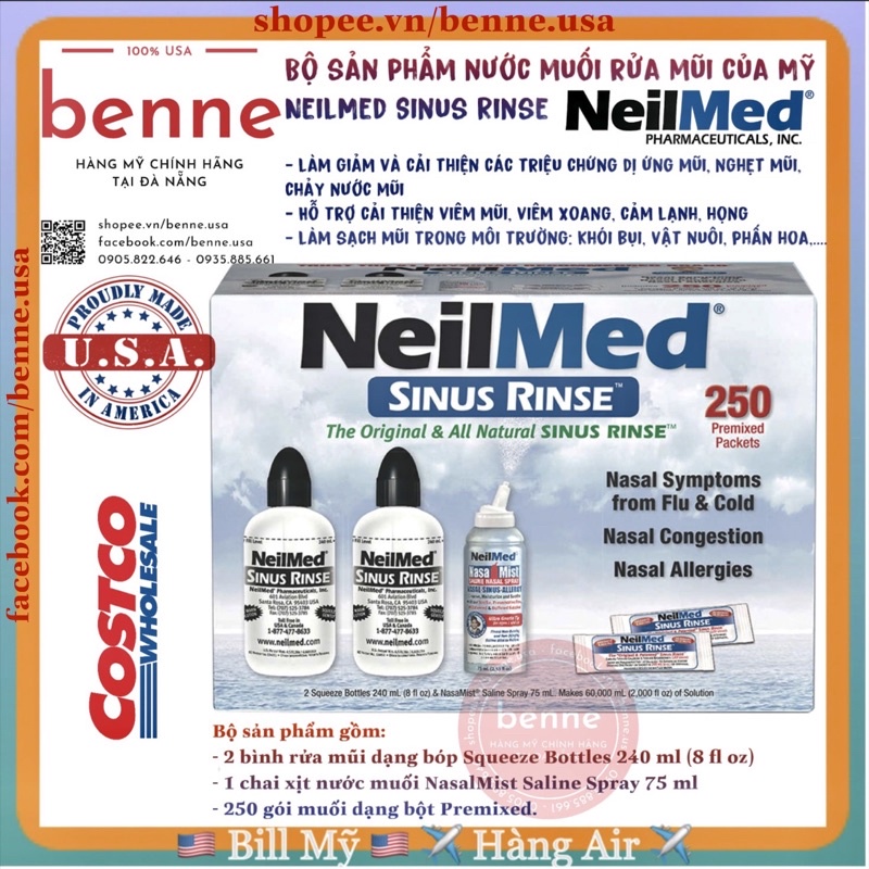 [🇺🇸Bill Mỹ] Bộ bình rửa mũi Neilmed Sinus Rinse của Mỹ