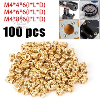 【FUNWD】M4 Threaded Insert Self Clinching Nut Brass Internal Thread Knurled Gold 100x
