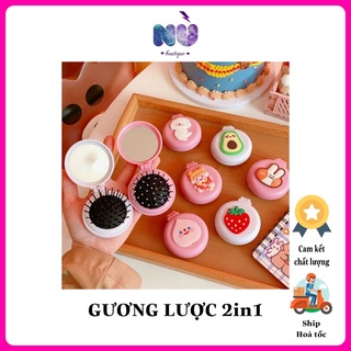GƯƠNG TRÒN KÈM LƯỢC 2in1 BỎ TÚI - HỌA TIẾT KUTE