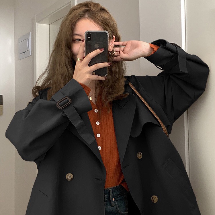 Áo khoác kaki tay dài phong cách Hàn Quốc retro thời trang cho nữ