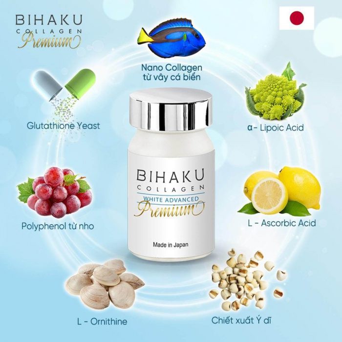 Bihaku Collagen Premium 30 viên - viên uống trắng da nano collagen Nhật Bản