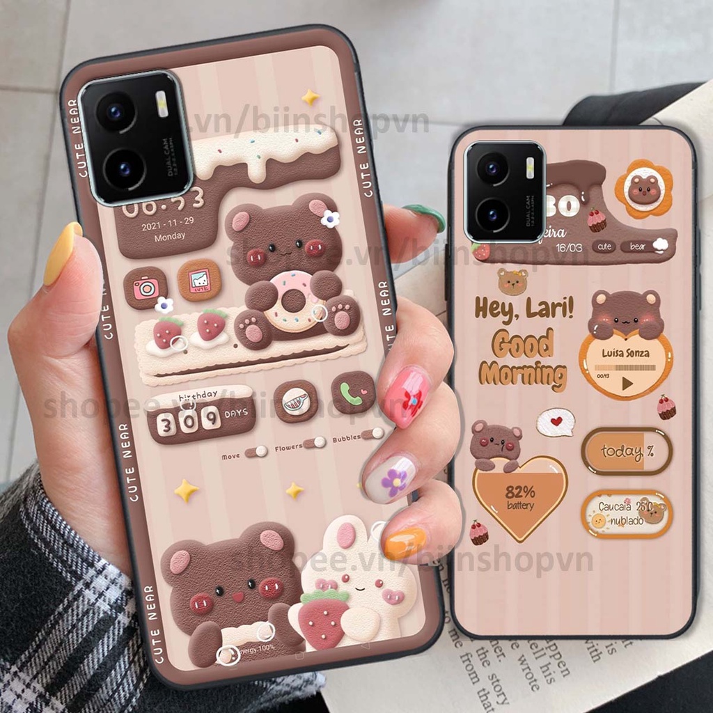 Ốp Vivo Y15s in 3D icon gấu nổi siêu xinh, siêu đáng yêu, cá tính phong cách
