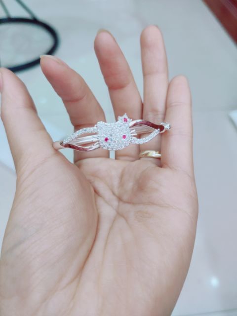 Vòng tay bạc vòng kiềng tay mặt mèo hello kitty cho bé_VAN Jw
