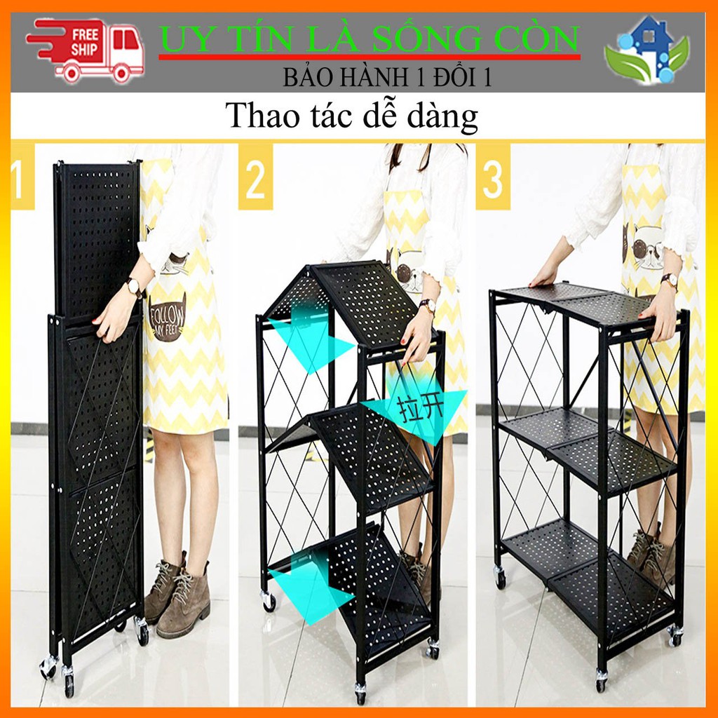 [ TẶNG KÈM 2 ĐINH VÍT ] Kệ Bếp Gấp Gọn , Kệ Bếp Đa Năng 3 , 4 Tầng Loại Cao Cấp 10kg Tích Kiệm Không Gian