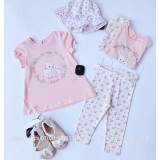 Set quần áo ngắn tay thỏ hồng HM H&M_hàng chính hãng authentic