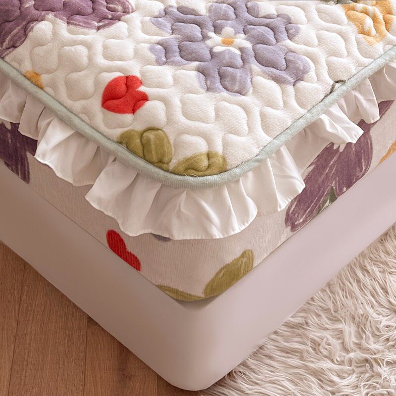 Ga nỉ phủ chân bèo ren ngắn hoa văn đẹp,bo chun bọc đệm 20-30cm trần bông dầy dặn