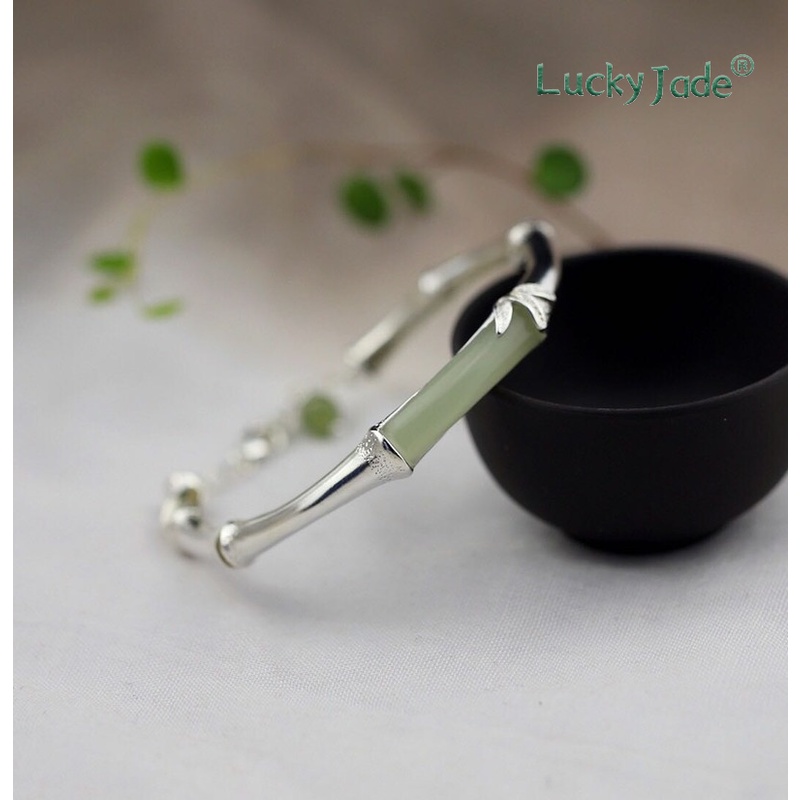 Vòng Tay Bạc 925 Đính Đá Ngọc Bích Thời Trang