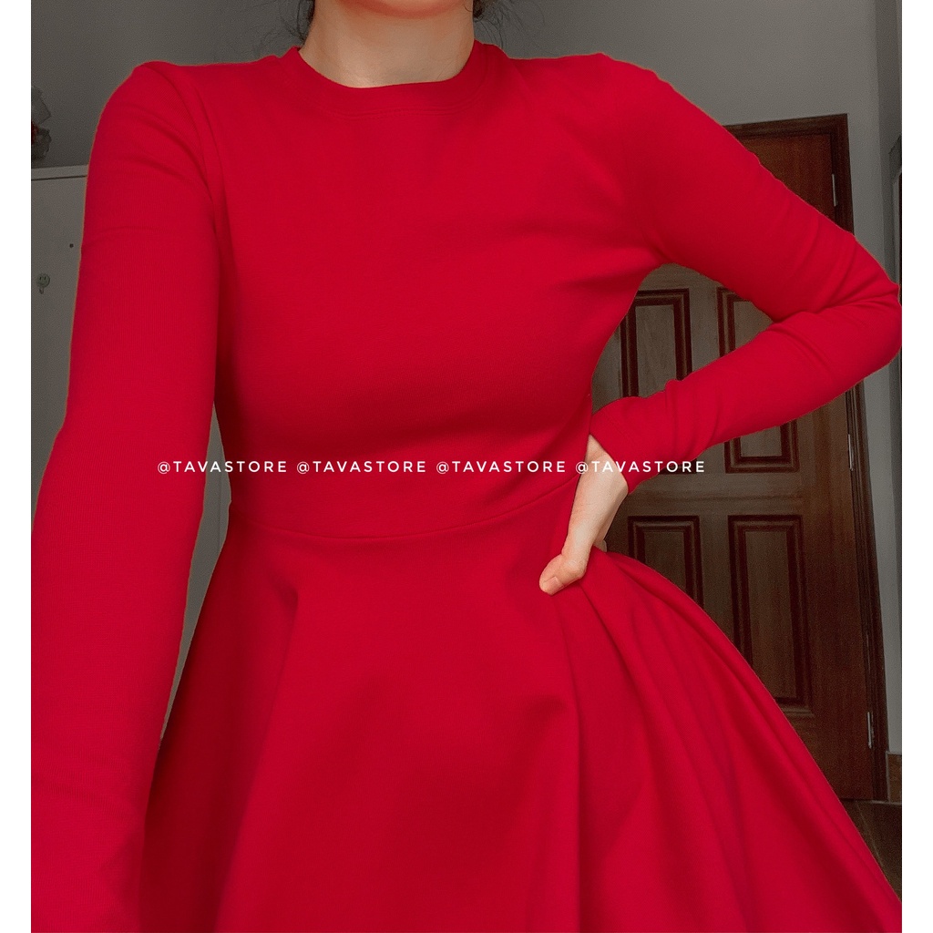 Đầm thun xoè tay dài