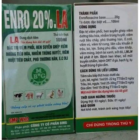 Enro 20% LA viêm ruột, tiêu chảy chỉ dùng trong thú y