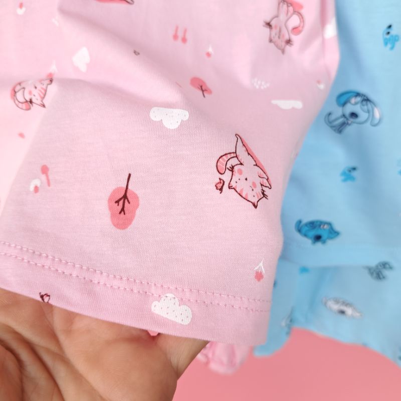 Bộ cộc tay cài vai bé trai bé gái Dokma - chất cotton Mỹ mềm mát, thoáng khí