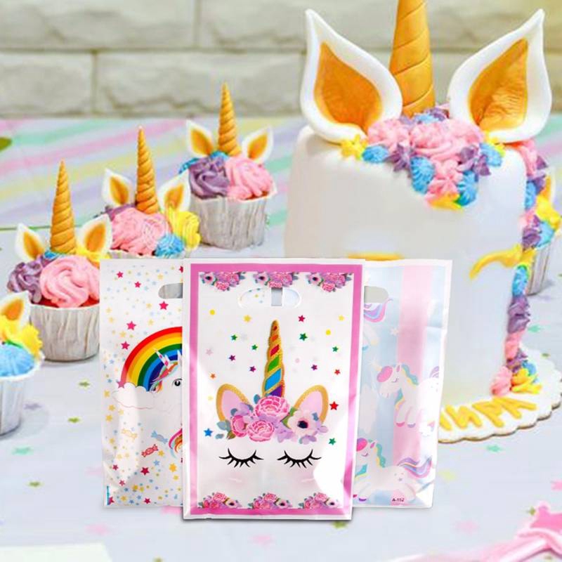Set 10 Túi Nhựa Đựng Quà Tặng In Hình Kỳ Lân Dễ Thương