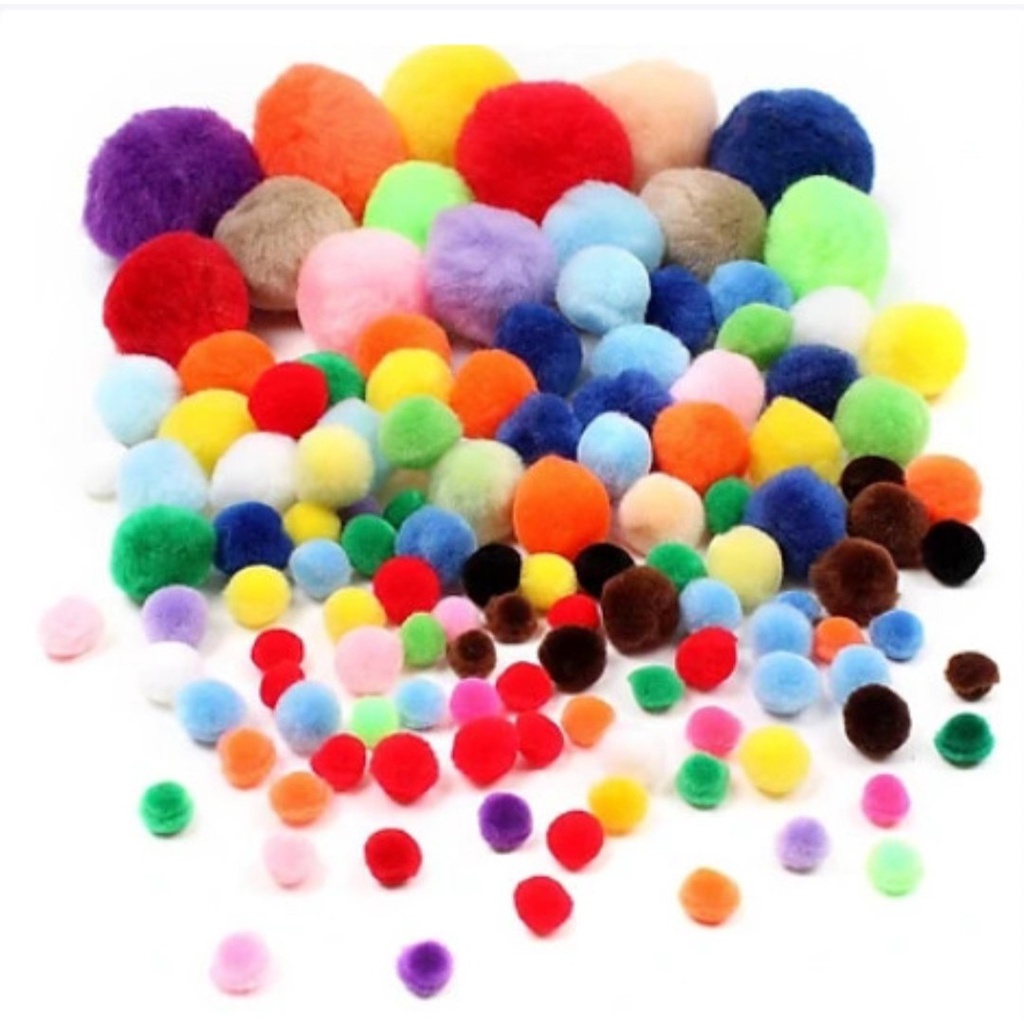 10 hạt pom pom nhiều màu sắc, nhiều kích cỡ làm nguyên liệu slime