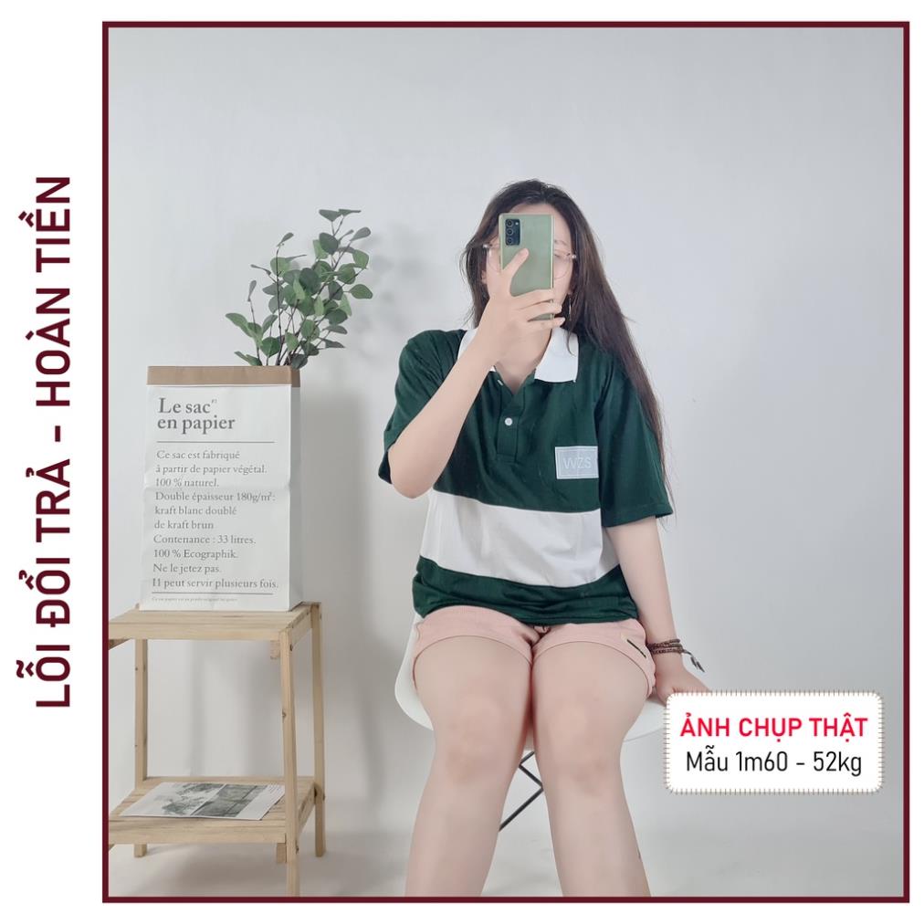Áo POLO nữ tay lỡ thun form rộng SAM CLO freesize dáng Unisex mặc cặp, nhóm, lớp in chữ SỌC 2 MÀU CHỮ WEST 2010 !