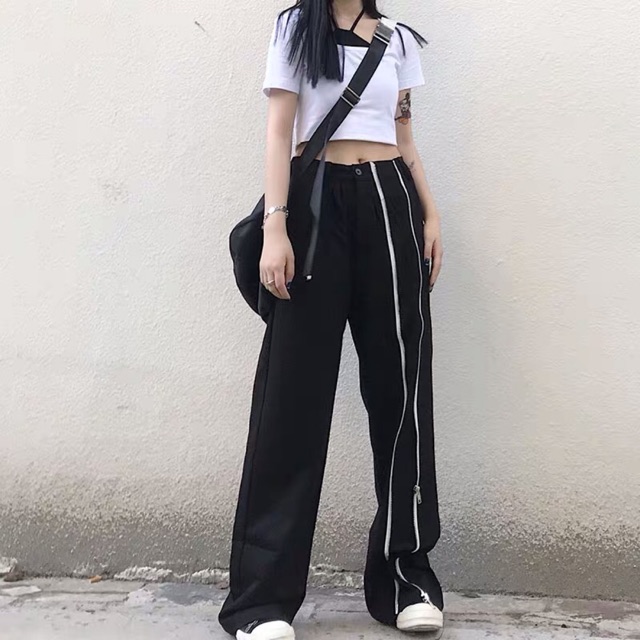 Quần vải mopping ống rộng kéo khoá eo cao dáng dài Korea Ulzzang cá tính siêu chất ❤️