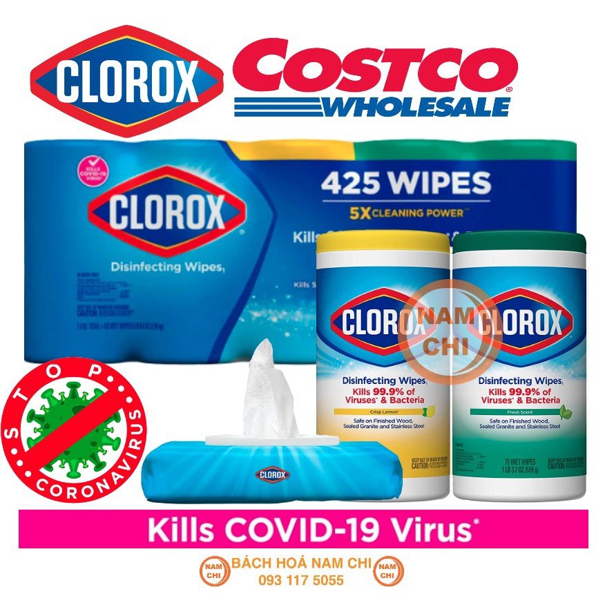 [LỐC 5 HỘP] Khăn Giấy Ướt Diệt Khuẩn Đa Năng Clorox Hàng Mỹ (Diệt Sạch 99,99% Vi Khuẩn Gây Bệnh)