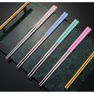 23cm Set 4 đôi đũa inox màu sắc xinh xắn
