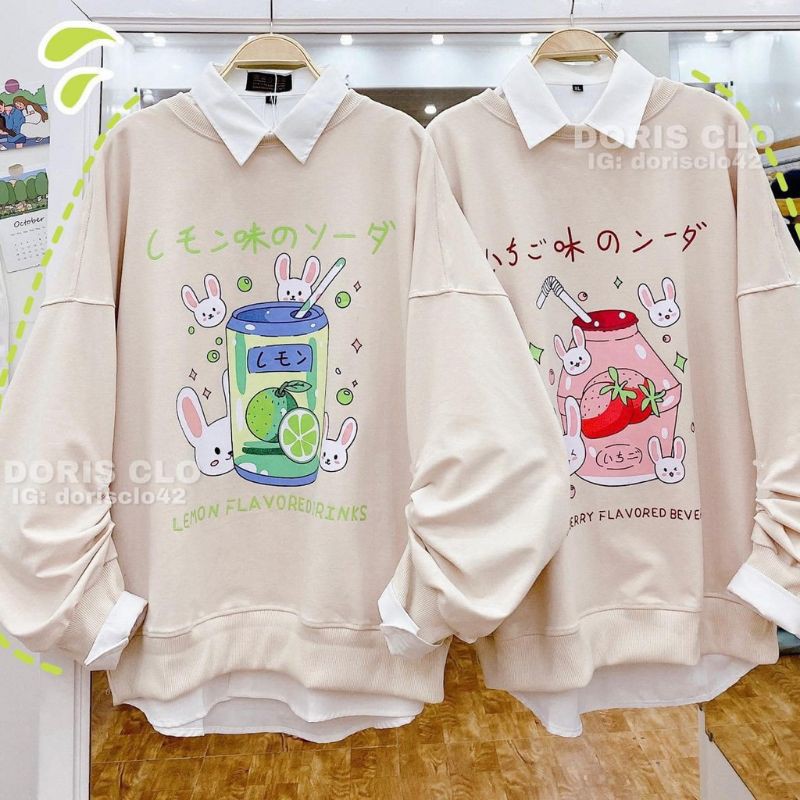 áo sweater nỉ thỏ và bình sữa