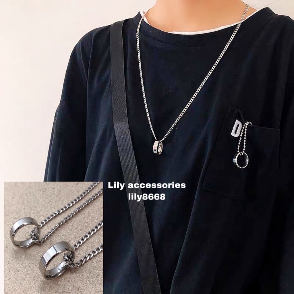 Ring Pendant Chain Necklace dây chuyền titan phối nhẫn không gỉ không đen siêu bền nam nữ unisex