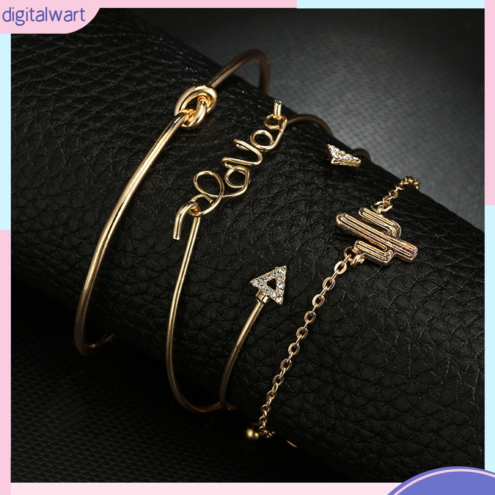 Set 4 Vòng Đeo Tay Kiểu Dáng Vintage Thời Trang Cho Nữ