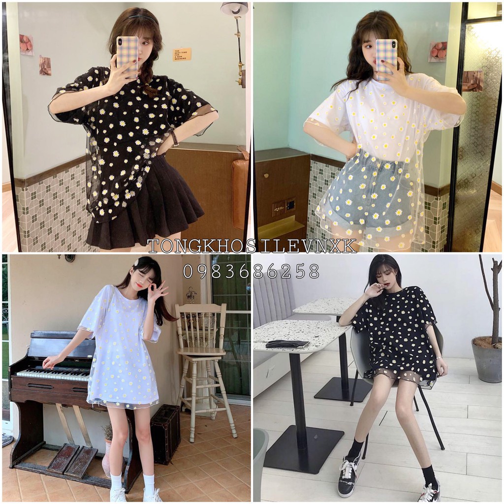 ÁO LƯỚI HOA CÚC ULLZANG TAY LỠ - SET ÁO REN DAISY + ÁO QUÂY 2S - ÁO CHOÀNG LƯỚI HOA CÚC