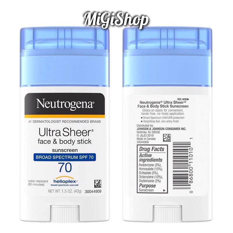 [Hàng Mỹ] Sáp Chống Nắng Dạng Lăn Neutrogena Ultra Sheer Face And Body Stick Sunscreen SPF70 42g