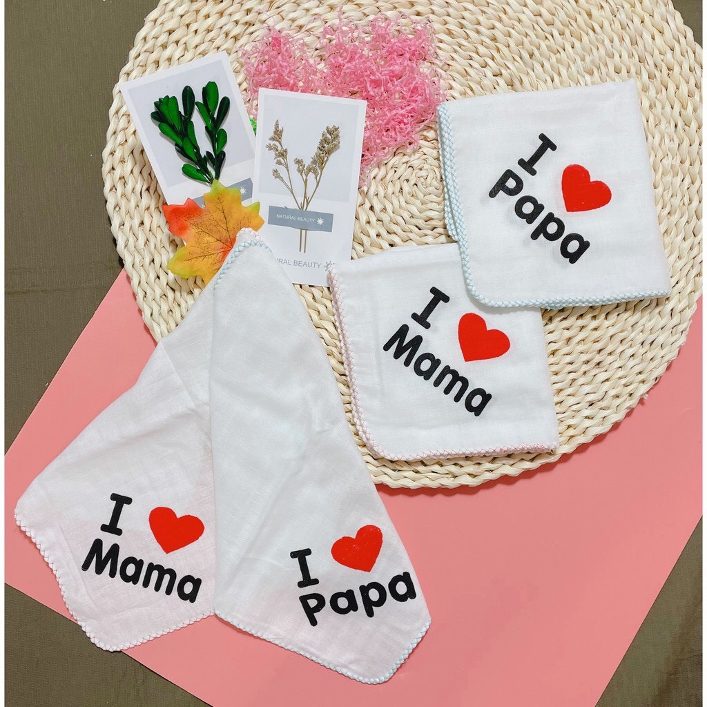 Sét 10 khăn xô sữa xuất nhật 2 lớp I Love You Mama, I Love You Papa cho bé