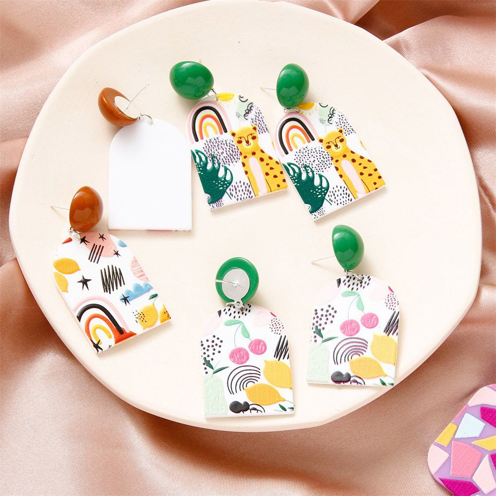 Bông tai dáng dài mặt hình vẽ 3D bằng acrylic thời trang cho nữ S925