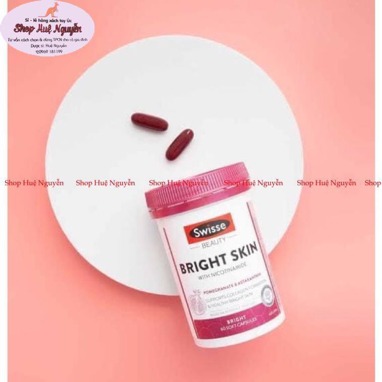 Viên uống Bright Skin swisse trắng da, chống nắng chiết xuất quả lựu của Úc hộp 60 viên