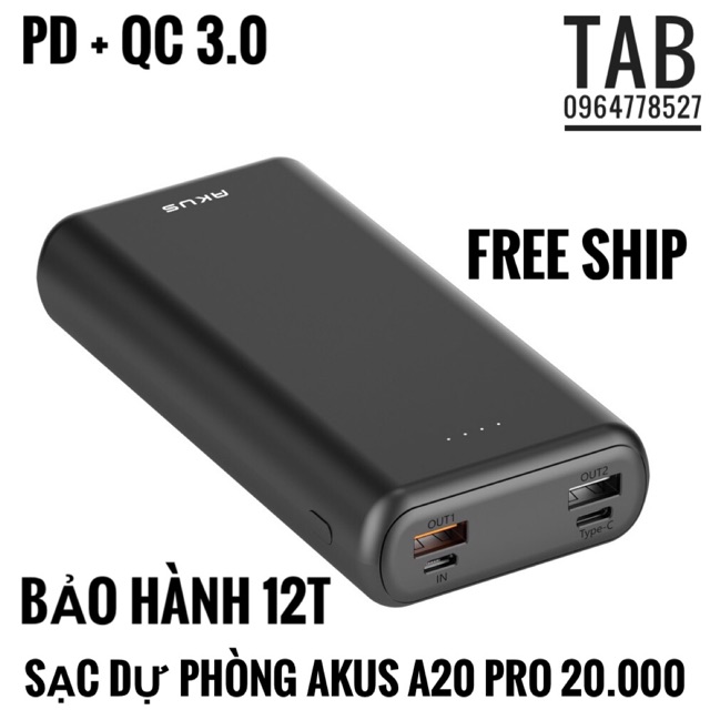 Sạc Dự Phòng Akus A20 Pro 20.000mAh - Bảo Hành 12T