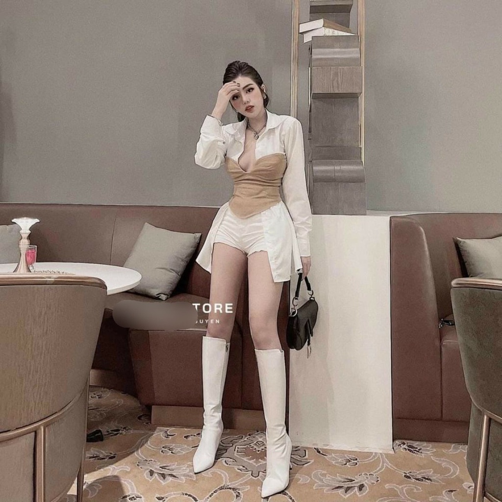 ÁO SƠ MI TRẮNG FORM RỘNG KÈM GILE THUN CÚP NGỰC BAO CHẤT