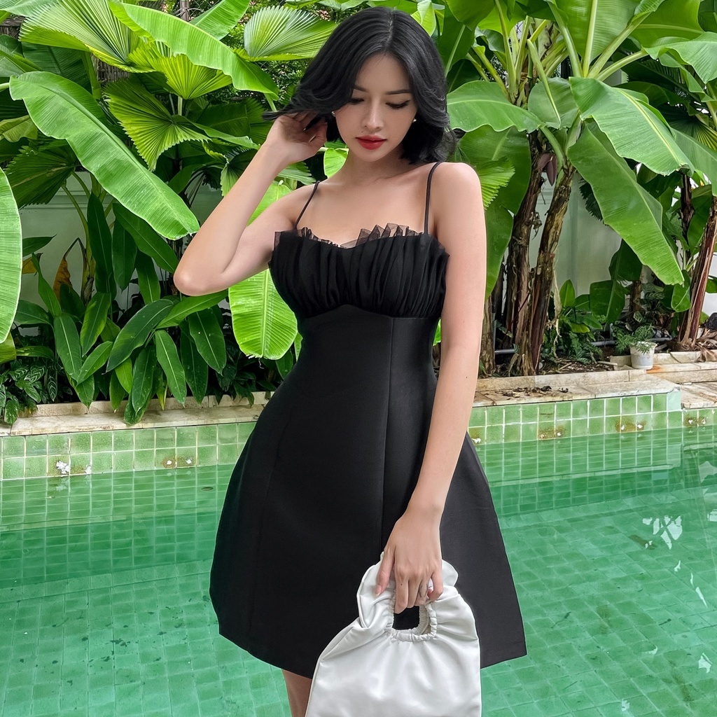 Đầm đi tiệc thiết kế hai dây dáng xòe, bèo ngực - Peac