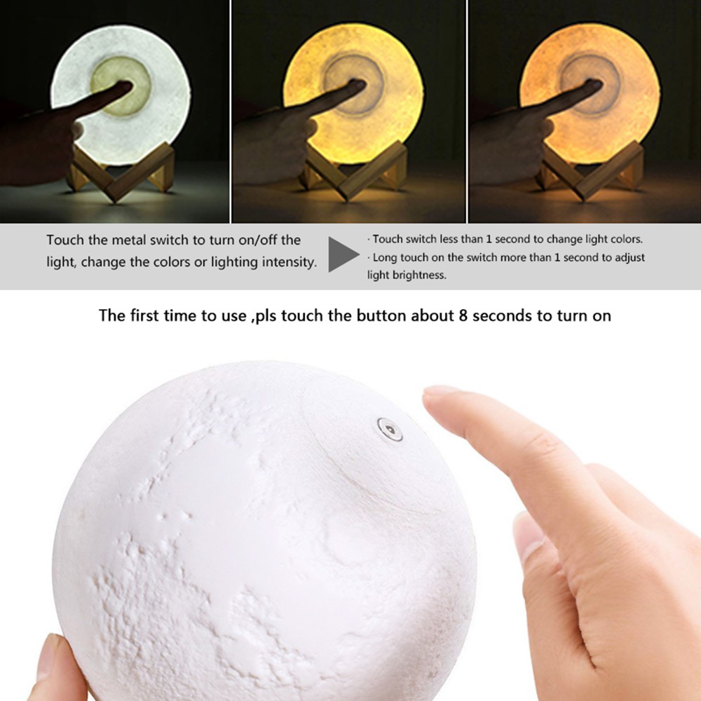 2020SKY 3 Colors 3D Printing Moon Light Lunar Night Lamp Warm & Cool White Dimmable Touch Control Home Decorative Light