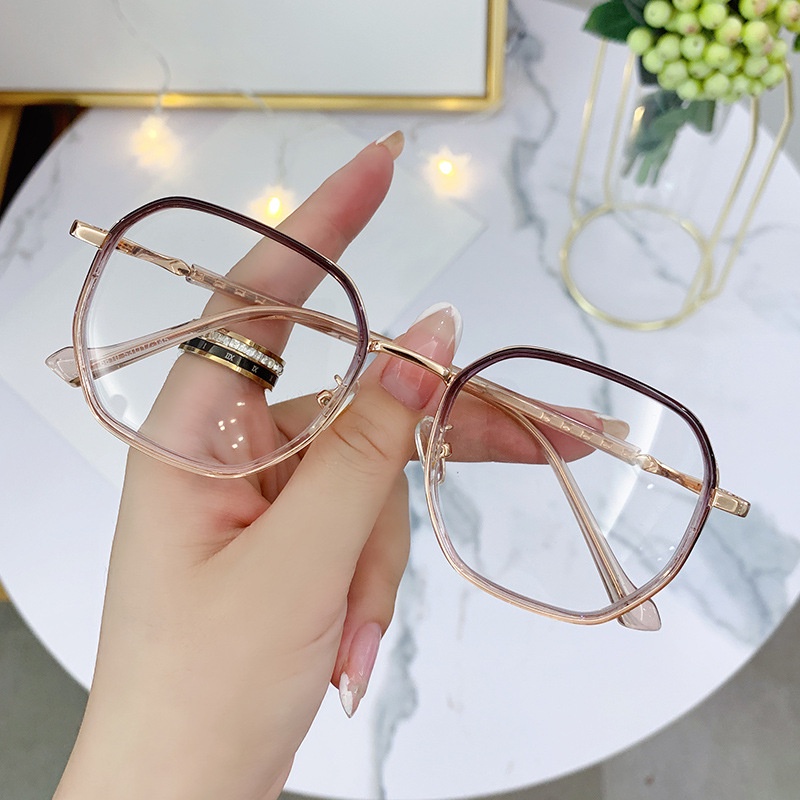 Mắt kính gọng đa giác thời trang Hàn Quốc chống bức xạ và ánh sáng xanh/gọng kính cận nữ nam/gọng kính kim loại vuông