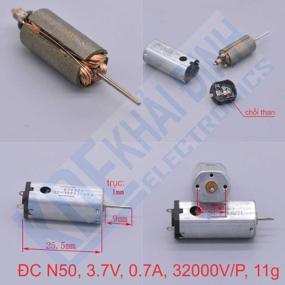 động cơ DC N-50 3,7V-32000 vòng/phút, trục dài kde2585