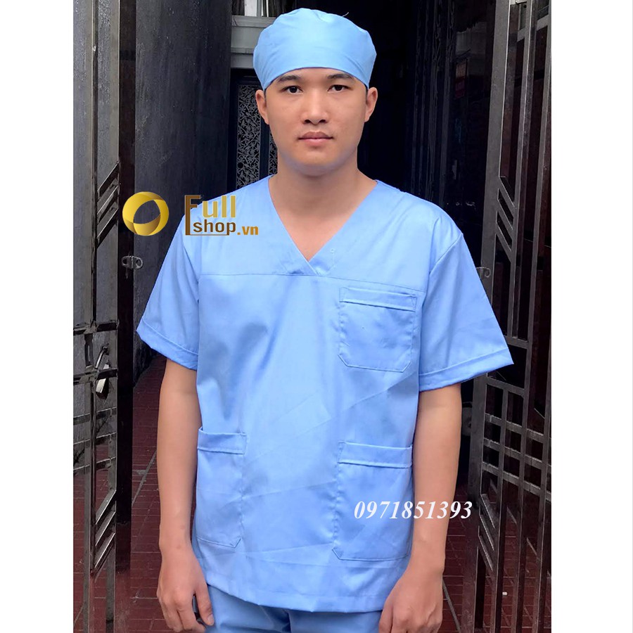Mũ vải blouse phẫu thuật màu xanh dương cho bác sĩ, y tá