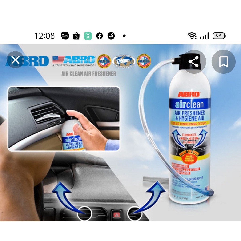 Dung Dịch Vệ Sinh Khử Mùi Điều Hòa Xe Ô tô ABRO AIR CLEANER 255g - Khử Mùi Máy Lạnh ABRO