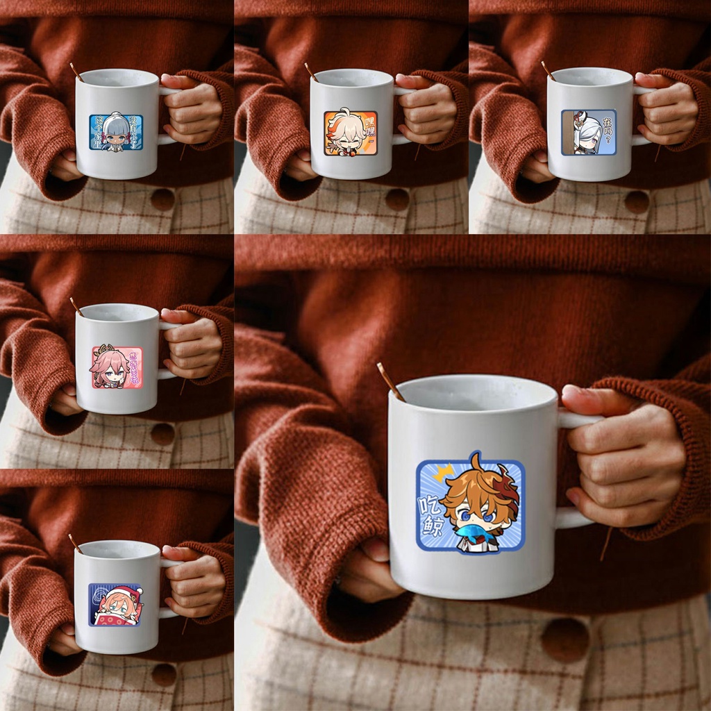 Cốc sứ trắng in hình GENSHIN IMPACT ver CHỮ NHẬT anime chibi dễ thương xinh xắn