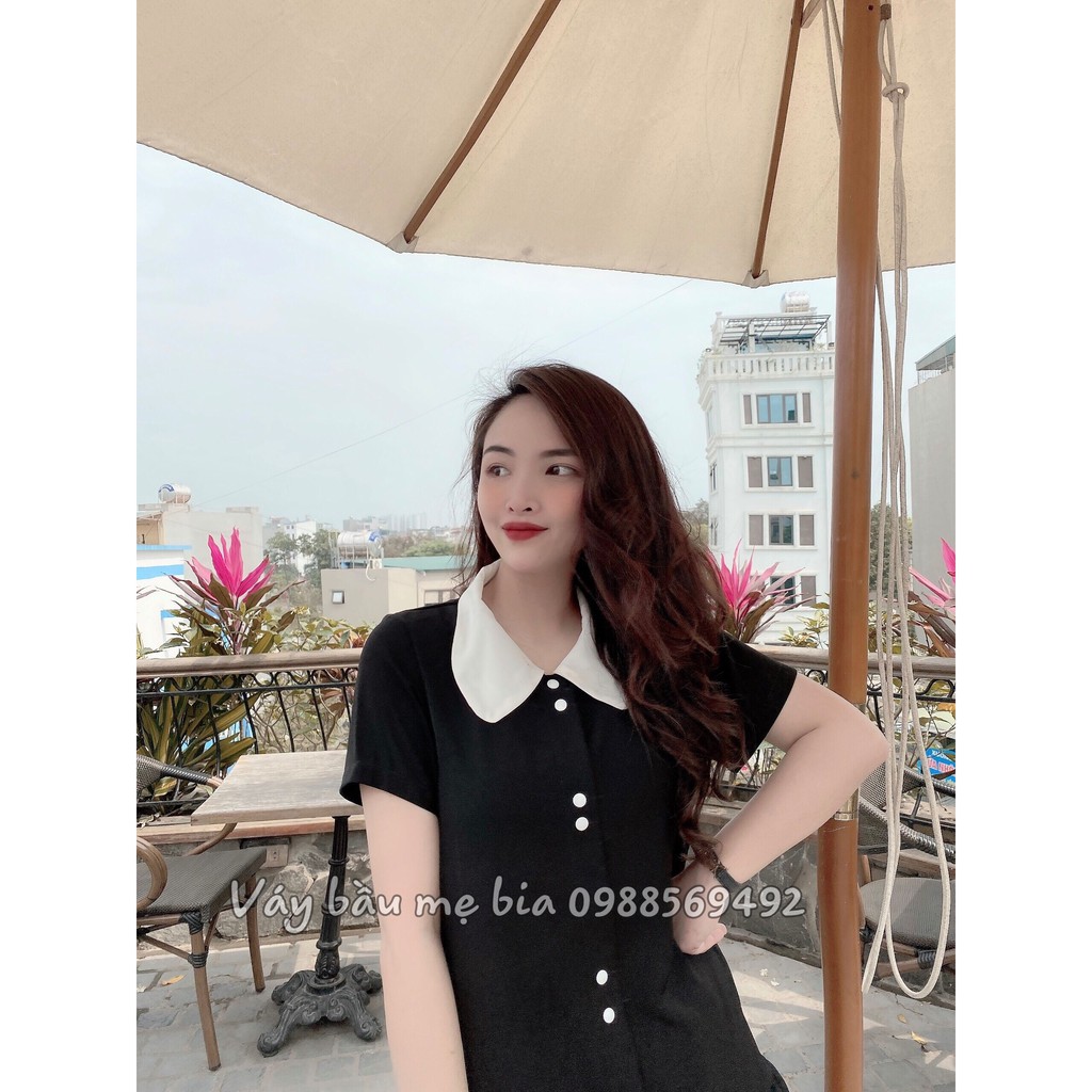 Váy bầu bigsize -Đầm bầu thiết kế GuMe màu đen dáng đuôi cá khuy dọc chất vải sạn lụa size 40-100kg MB149 - ảnh thật