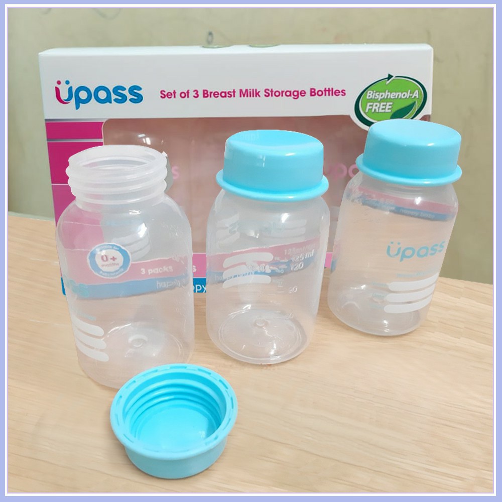 Hộp 3 bình trữ sữa mẹ cổ nhỏ 125ml Upass UP0030N - Thái Lan