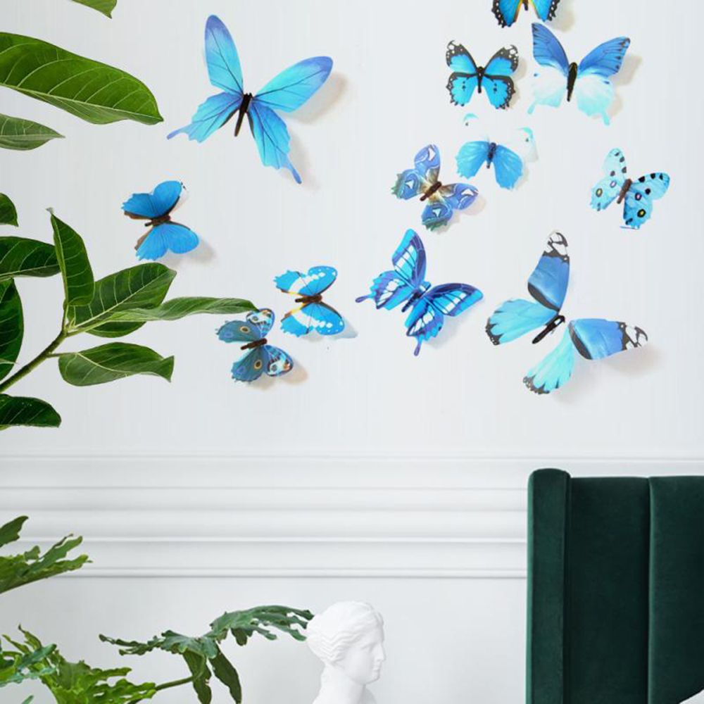 Set 12 Sticker Dán Tường Hình Cánh Bướm 3d Nhiều Màu Sắc