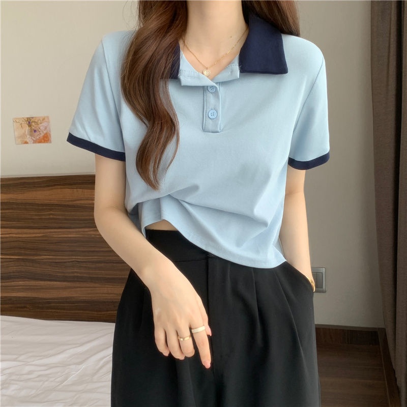 Áo polo Ngắn Tay Màu Sắc Tương Phản Thời Trang Mùa Hè Cho Nữ