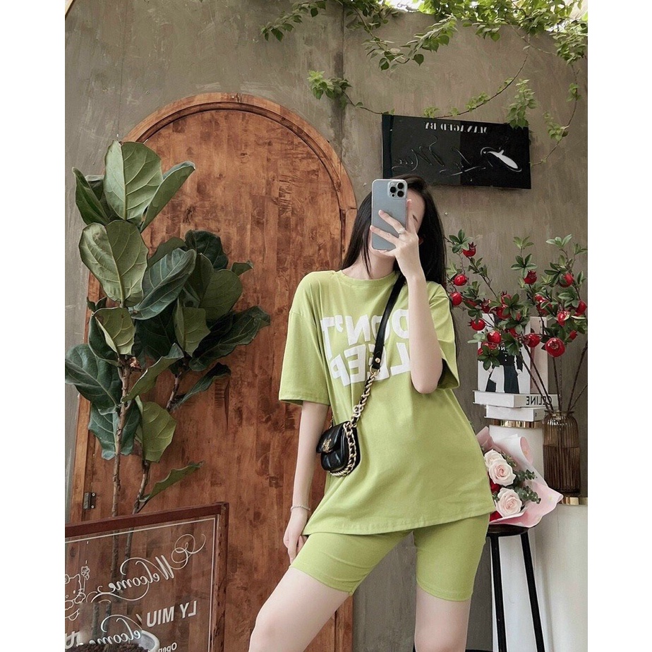 Đồ Bộ Nữ Mặc Nhà, Set Bộ Tay Ngắn Quần Lửng Họa Tiết In Chữ Sắc Nét Chất Thun Mềm Dễ Thương Mặc Nhà Thoải Mái
