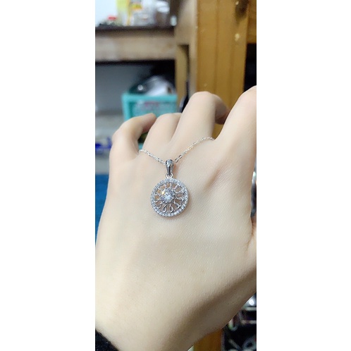 Mặt dây chuyền tròn hoa mặt trời bạc thật nạm đá cz NGỌC MẬU