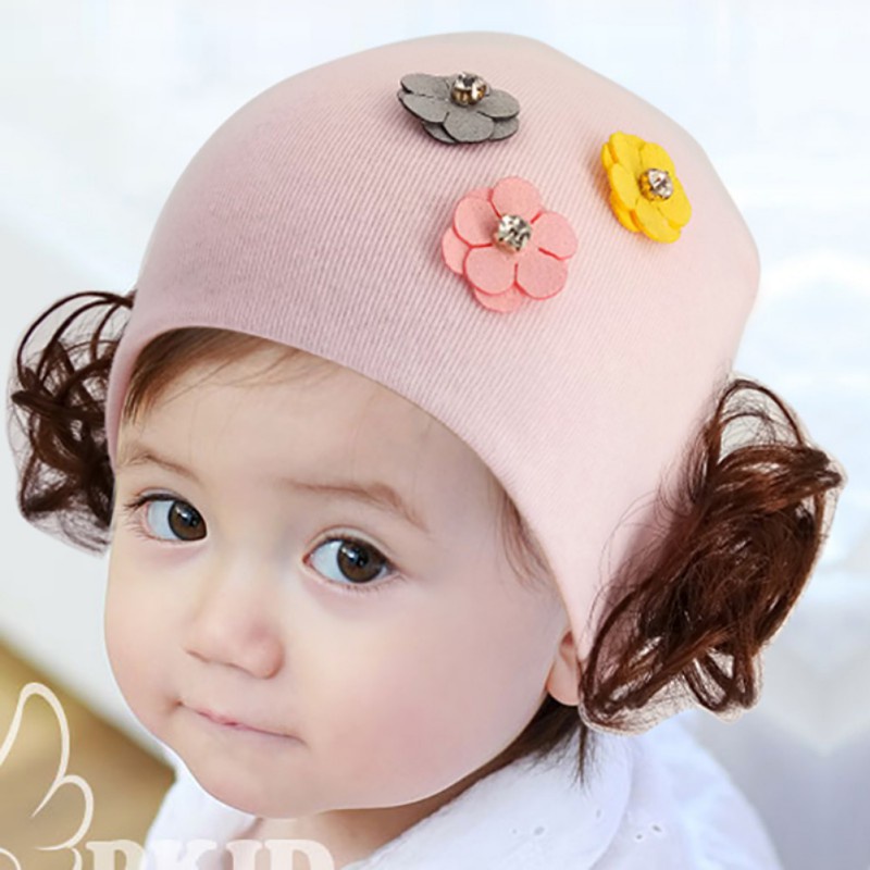 Nón len gắn tóc giả xinh xắn độc đáo cho bé gái