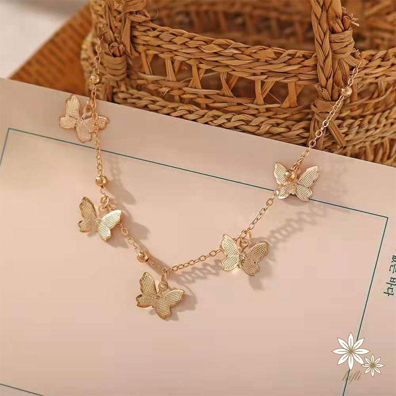 Vòng Đeo Cổ Chân Dây Xích Mặt Hình Bướm Màu Xanh Dương Thời Trang Cho Nữ