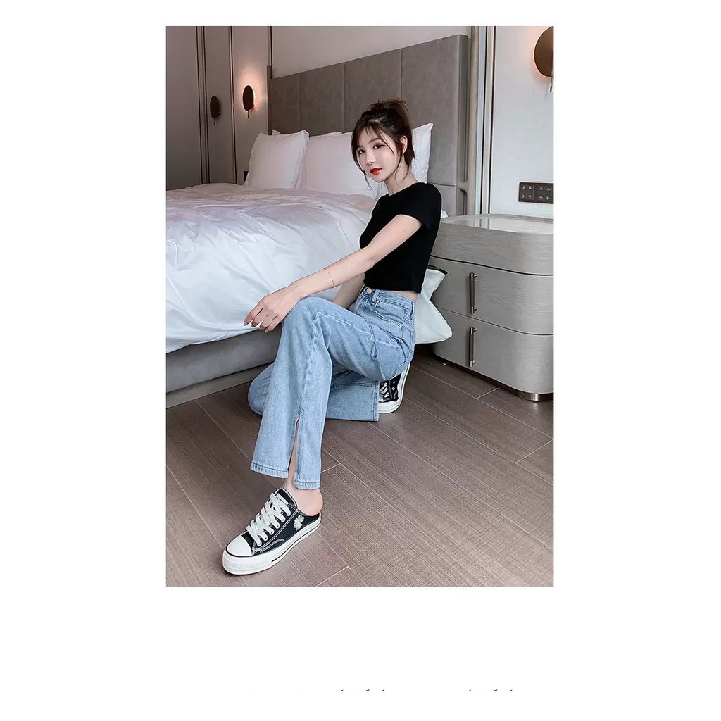 [ TREND CHẤT ] QUẦN JEAN ỐNG RỘNG NỮ XẺ LAI RÁCH BE TRÁI CAO LAI CUỐN LƯNG CAO MÀU XANH NHẠT CAO CẤP NITI ĐỦ SIZE